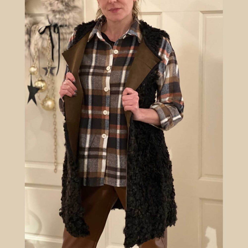 Fell-Weste Zottelpelz braun