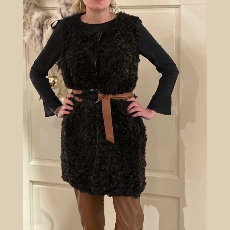 Fell-Weste Zottelpelz braun