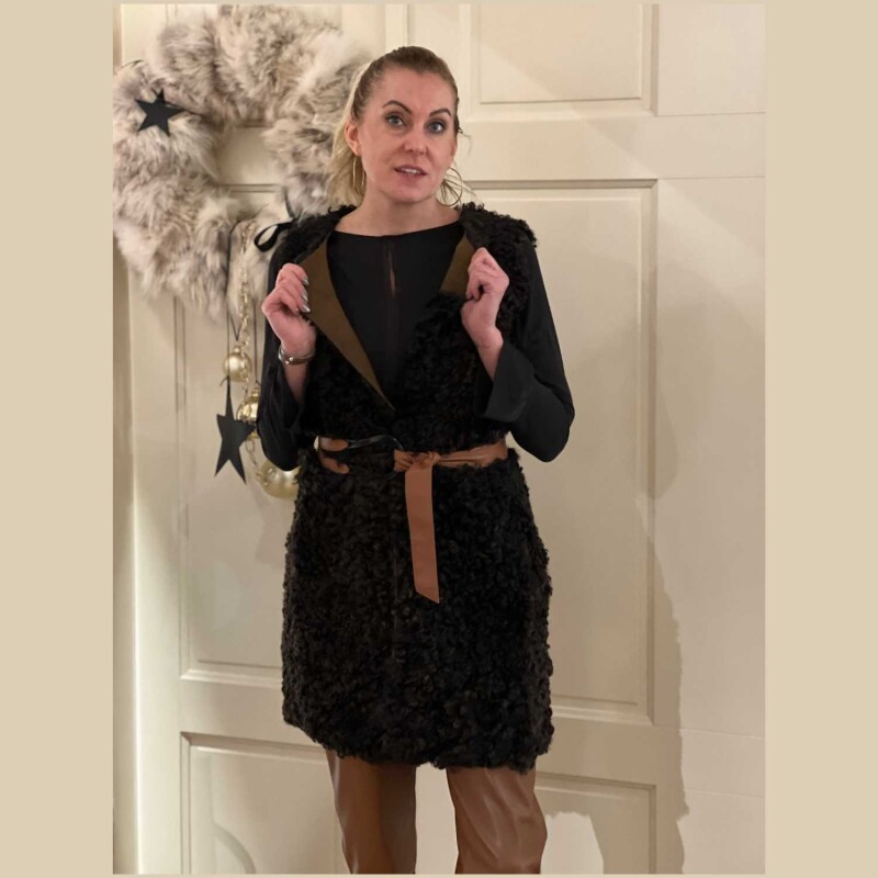 Fell-Weste Zottelpelz braun