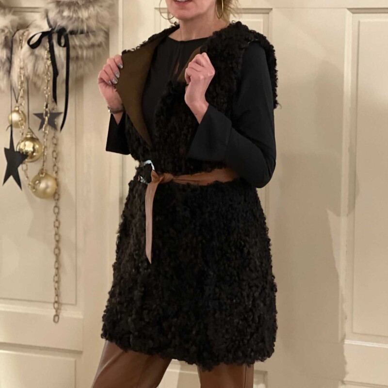 Fell-Weste Zottelpelz braun