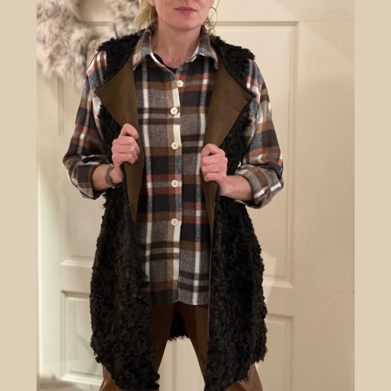 Fell-Weste Zottelpelz braun