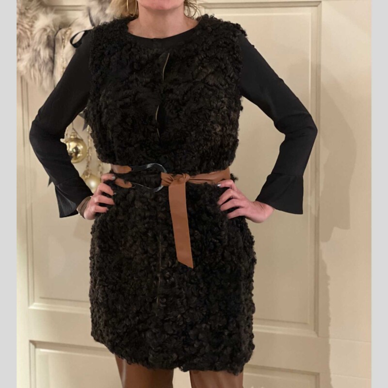 Fell-Weste Zottelpelz braun