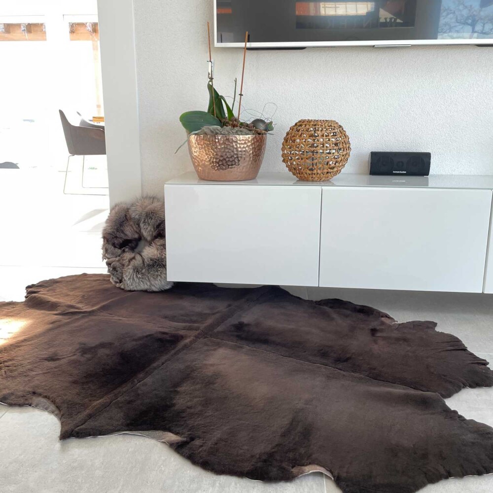 Boden Teppich aus Lamm-Fell | dunkelbraun