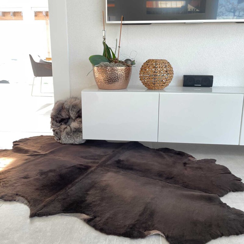 Boden Teppich aus Lamm-Fell | dunkelbraun