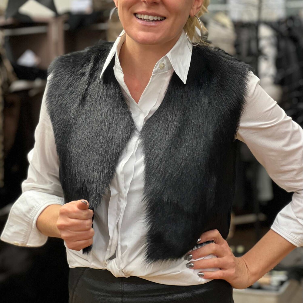 von Hohenstein Fell-Weste Ellen Ziegen Fell schwarz